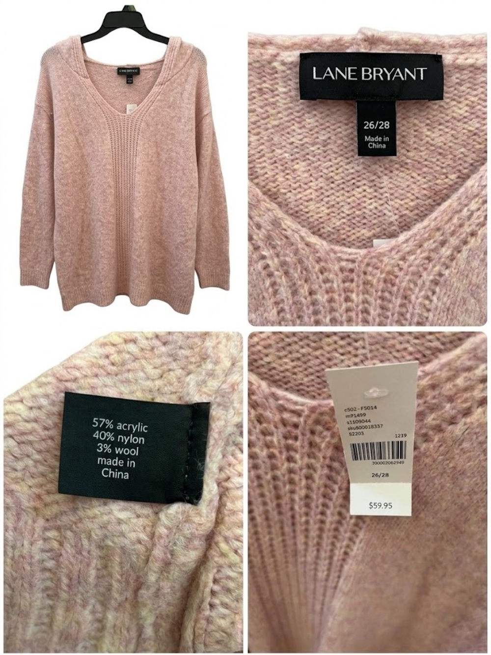 Lane Bryant Blush Pink V-Neck Knit Sweater
